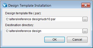 Figure 2. Design template Installation i. Click OK. When the installation completes, the software creates the Intel Quartus Prime top.qsf and top.qpf files and all other files for the design.