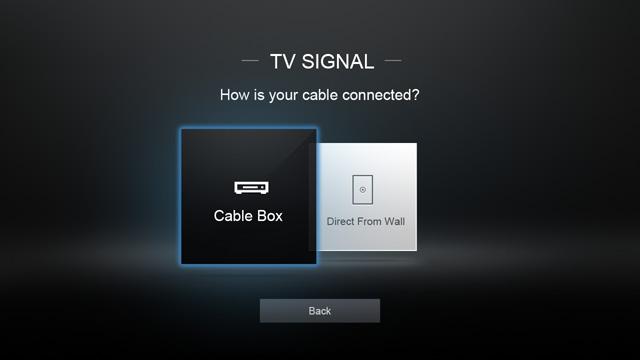 If you are connecting to your network with an Ethernet cable, connect it to the Ethernet port on the TV. Use the Arrow buttons on the remote to highlight Home Use and press OK.
