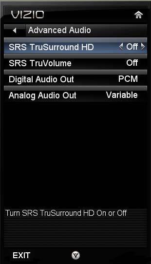 Advanced Audio To select the options in the Advanced Audio sub-menu, press OK. A new menu will be displayed showing the advanced functions available for fine tuning of the audio.