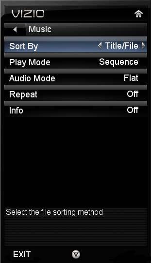 Music Settings When listening to music you can adjust various settings, including selecting an audio mode, choosing repeat options, etc. 1. Insert a USB device and select the Music Folder. 2.