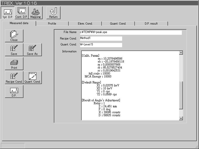 DATA PROCESSING (ANALYSIS) 1pt. D.P. When you click on 1pt. D.P. on the D.P. main screen, the 1pt. D.P. screen is displayed.