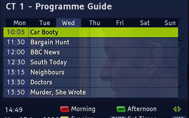 Observe: Not all channels offer an extensive EPG. Many broadcasting services broadcast the current day program but do not offer detailed descriptions.