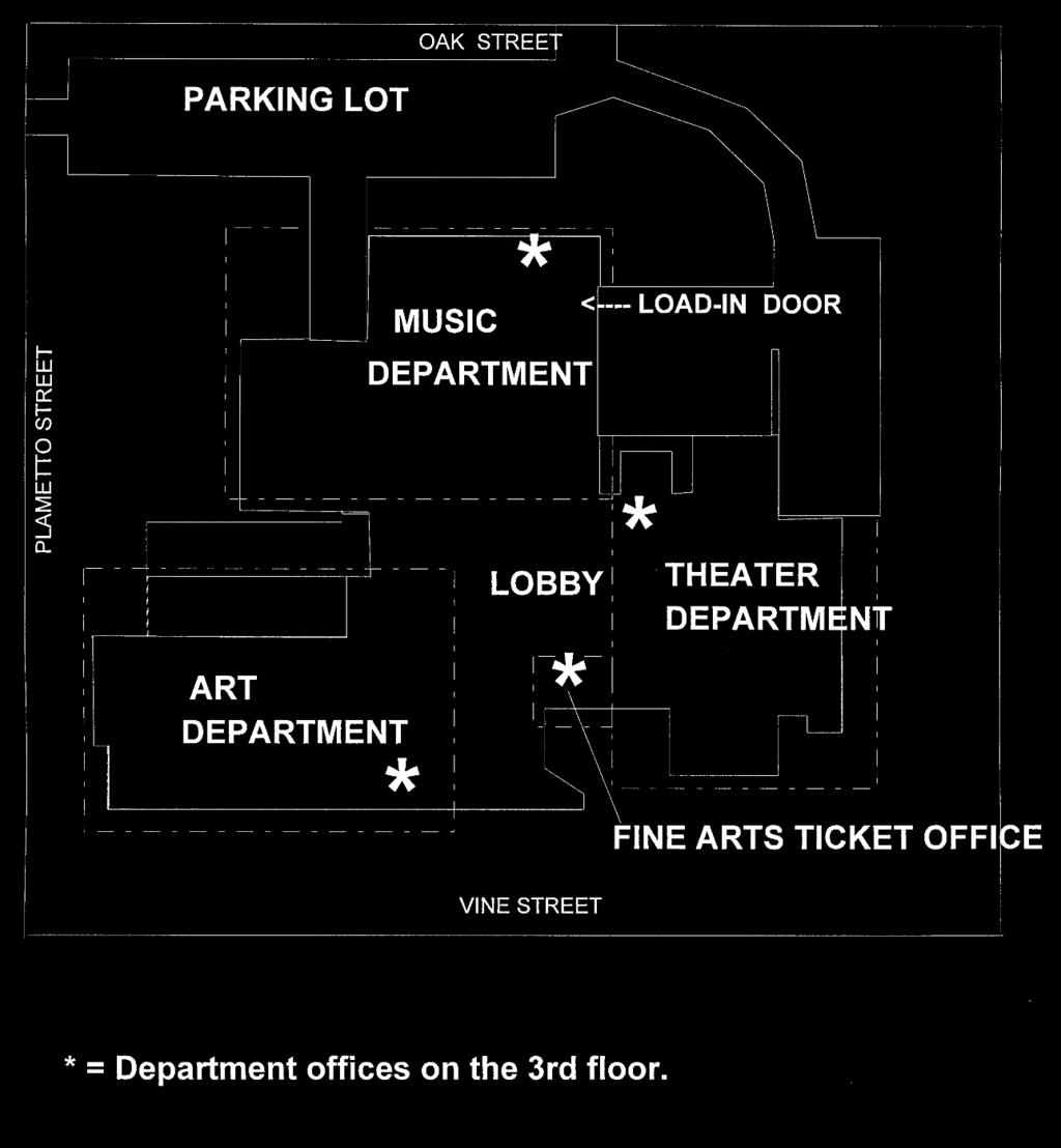 Fine Arts Center: Building Layout (Note loading door approach very sharp.