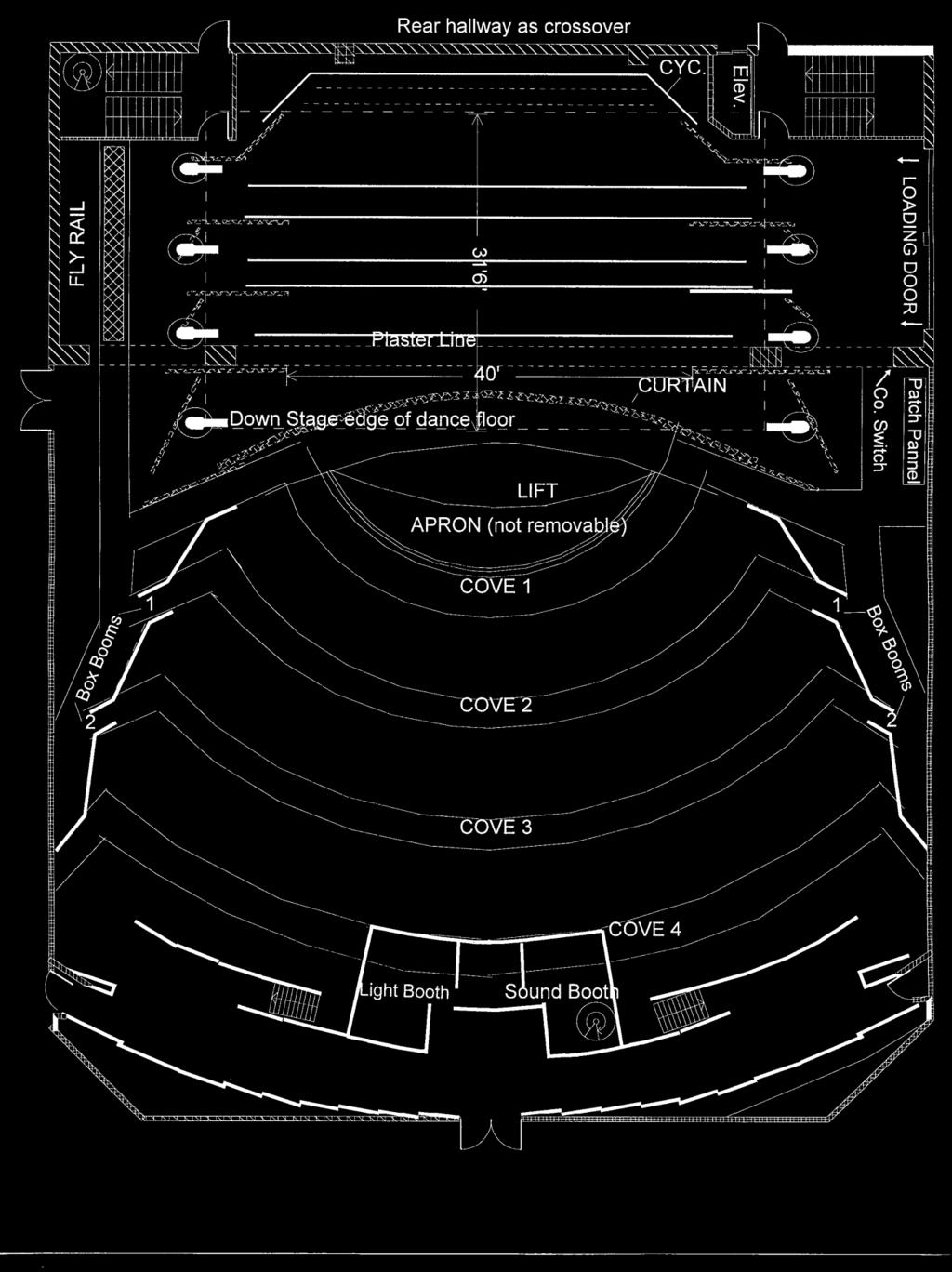 Roland Hayes Concert Hall: Dance Floor Layout (Note edge of dance floor in relation to DS edge,