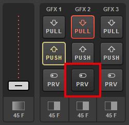 Use a transition control. Your graphics overlays in Program will switch but your video sources will not because TIE BG was not selected.