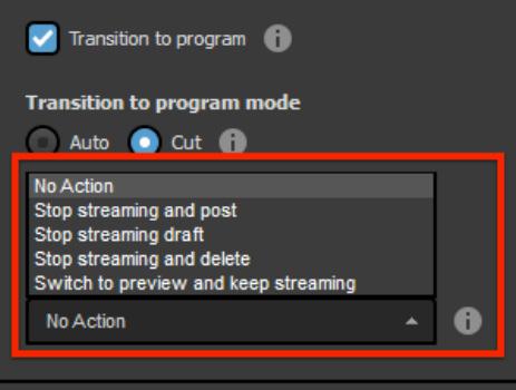 When RTMP stream ends allows you to select what Livestream Studio should do when you stop streaming from your third-party encoder.