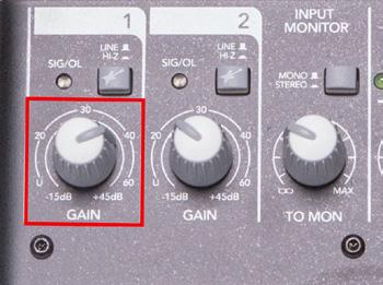 Turn the audio gain knob that corresponds with that input clockwise; we recommend selecting the 30 40 range.