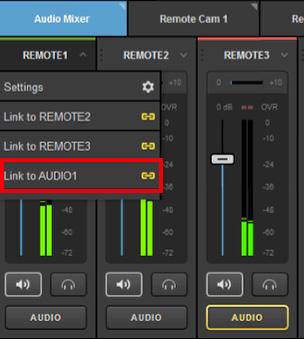 and watches in the Livestream Studio multi-view. Go back to the Audio Mixer tab. Audio levels are now coming into AUDIO1 on both channels.