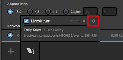 over the Livestream logo at the bottom of the module, then click the gearwheel in