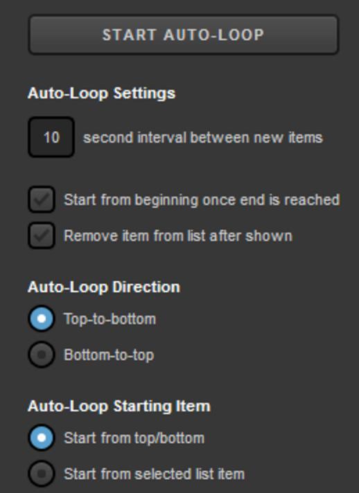 The settings allow you to loop your data content automatically.