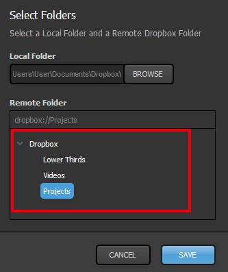 By default, this will be set to Documents > Dropbox, but you can click BROWSE to