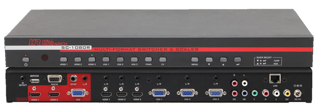 User s Manual SC-1080R Multi-Format Switcher & Scaler Switch and Scale among 8 AV inputs to 3 Simultaneous Outputs Control via Front Panel, IR Remote, RS-232, and IP (WebGUI & Telnet) UMA1247 Rev A