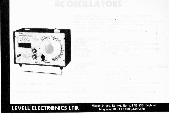 RC OSCLLATORS R Ç OáCLLwUx rnr rgaxpw LEVELL ELECTRONCS have a range of OSCLLATORS Covering frequencies from 0.02Hz to 2MHz.