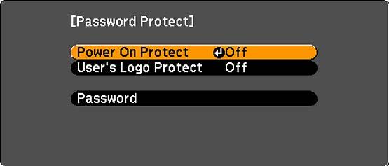 Parent topic: Password Security Types Selecting Password Security Types After setting a password, you see the Password Protect menu. Select the password security types you want to use.