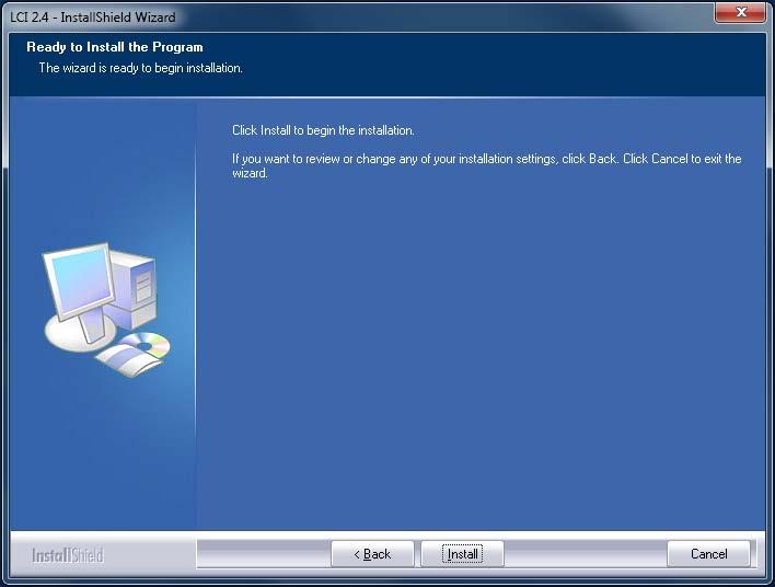 Installing LCI 3 Click Next to continue with the installation process. The Ready to Install the Program screen appears as shown in the following illustration.