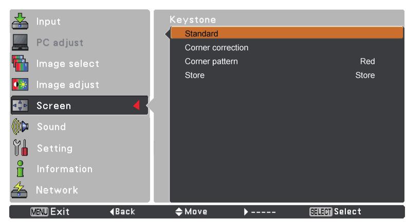 Video Input Keystone This function is used to adjust keystone distortion of the projected image. Use the Point buttons to choose the item you want to adjust.