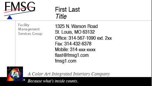 Web: #08215C Business Cards Company cards consist of the logo at the top left of the card with the Color Art Integrated logo with registration