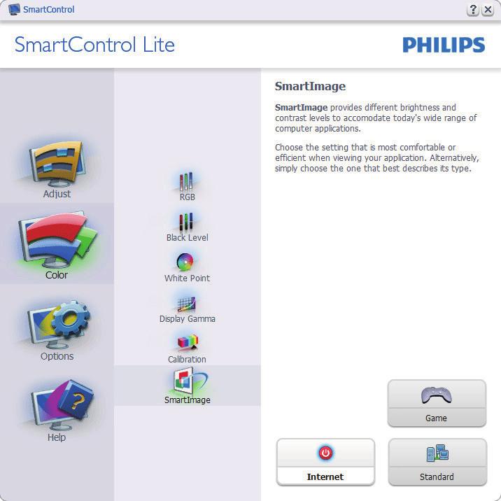 When Entertainment is set, SmartContrast and SmartResponse are enabled. Options>Preferences - Will only be active when selecting Preferences from the drop-down Options menu.