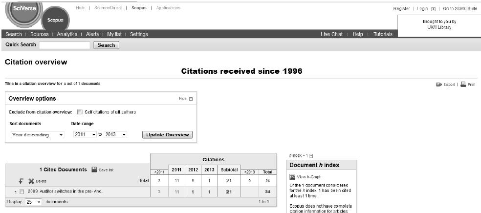Figure 3. Citation reports in Web of Science and Scopus Levine Clark and Gil (2009) compare two citation databases for citing references from fifteen business and economic journals.