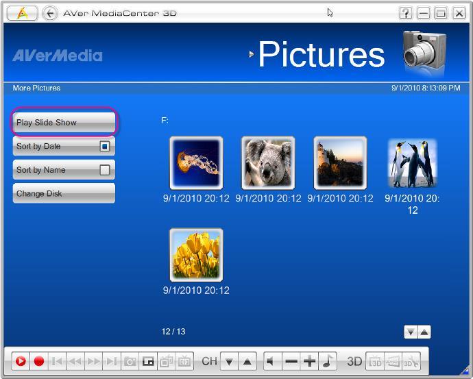 2.6 Pictures In this section, we introduce methods to view your pictures and play a slide show. Viewing the Captured Images 1. Select Pictures. 2.