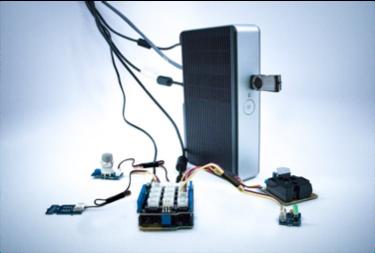 The gateway gathers data from a temperature and humidity sensor, a gas sensor, and a