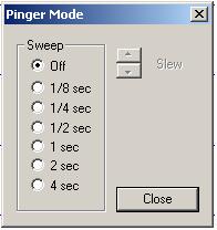 Pinger Mode Dialog Box 1. Sweep: The rate at which the displayed data is displayed. Usually set at 1 sec.