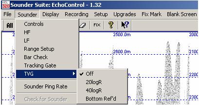 1. Range: Selects the size of the active window in the water column. The active window is the only part of the water column in which the echosounder operates.