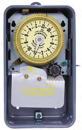 selected day(s) of the week 15-minute intervals Trippers slide in and out of dial for fast, accurate setting Switch 20 A, 125, 208-277 and 480 VAC, ½ HP, 120 VAC, 1 HP 240 VAC Power Input: 3