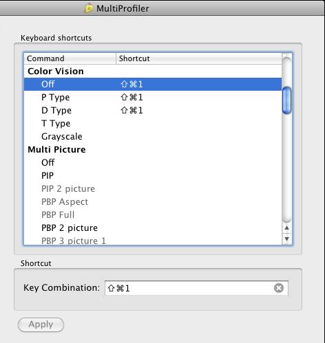 Dialogs, Settings, and Options 24 Example - Color Vision Shortcuts For example, a unique keyboard shortcut can be created to switch between Color Vision modes to quickly check how the colors in a