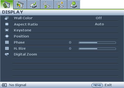 Main menu icon Highlight Main menu Sub-menu Current input signal Status Press Menu/ Exit to the previous page or to exit.
