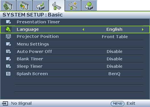 Press Menu/Exit on the projector or remote control to turn the OSD menu on. 3.