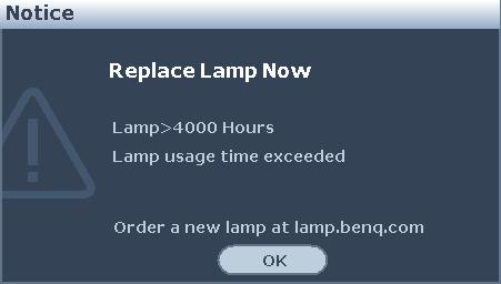 Timing of replacing the lamp When the Lamp indicator lights up red or a message appears suggesting it is time to replace the lamp, please install a new lamp or consult your dealer.