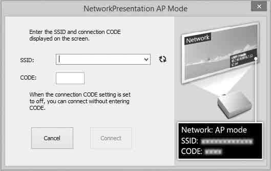 LAN Mode Select this mode if Display Setting in Network Presentation is set to LAN Mode on the projector s menu.