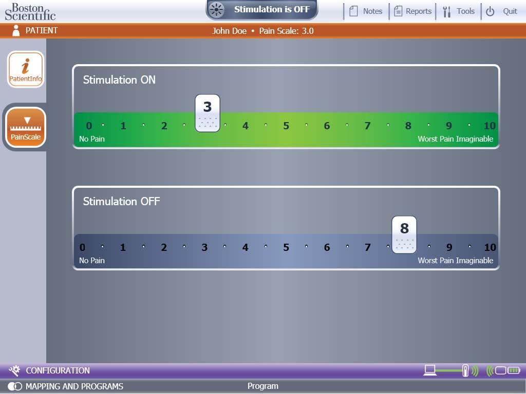 Defining the Patient s Pain From the Patient Info screen, select the Pain Scale button to display the Pain Scale screen.