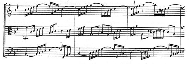 in the strings, and occasionally achieving independence for a note or two. The bass always doubles the lowest part in the customary manner. Some FIG. 15. Excerpt from Suite No.