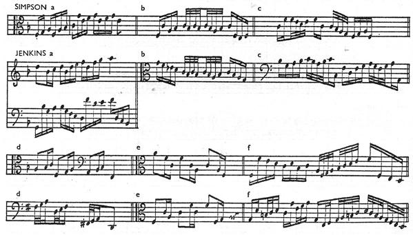 [16] expounded by Christopher Simpson in The Division-Viol 9 with those by Jenkins in the present suites to notice how similar they are in shape and in application.