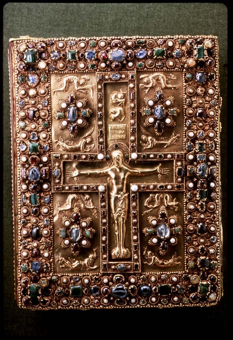 The Book of Kells, like many illuminated manuscripts, was originally housed in a gold, jeweled