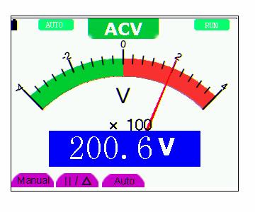 Using the Multimeter Figure 24: DC voltage Measurement 3.4.6. Making a AC voltage Measurement To measure the AC voltage, do the following: 1. Press the V key and DCV appears at the top of the screen.