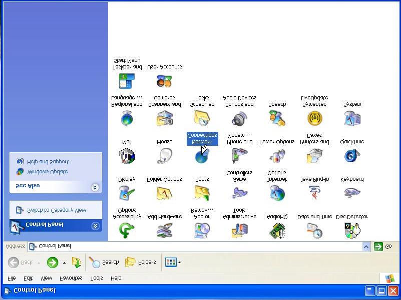 5.3.3 WINDOWS XP 1) Bring up the Control Panel from the start-settings menu and double click on the