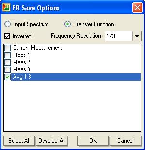 Program Tutorial - 4. Dual-FFT Measurements Here in our example, we would like to export the data of the TRANSFER FUNCTION, not of the INPUT SPECTRUM.