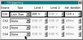 Multimeter Mode - The "Trigger", "Horizontal" and "Display" Menus Multimeter Mode (cont d) The "Trig" Menu Source/Level Source Type Level 1 Level 2 min duration > Selection of trigger type and level