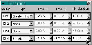 Recorder Mode - The Trigger Menu Recorder Mode (cont d) The "Trig" Menu Triggering Source Type Level 1 Selection of trigger type and level on each channel.
