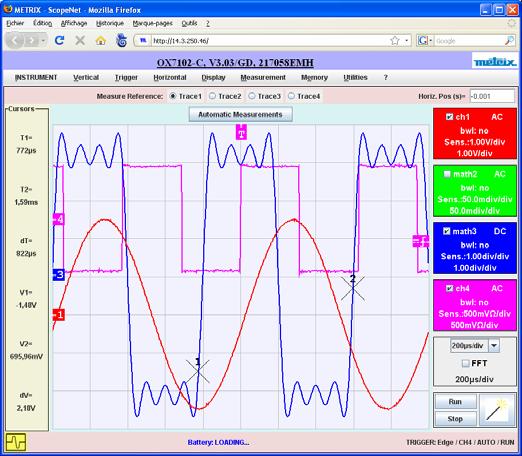 HTTP and FTP Server 2 - ScopeNet (cont d) "OSCILLOSCOPE" Mode Possibilities using this mode: Visualization of the curves as they are displayed on the instrument Adjustment of all vertical, horizontal