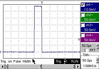 Oscilloscope Mode - The "Trigger" Menu Oscilloscope Mode (cont'd) Pulse Trigger selection on pulse width. In all cases the effective triggering occurs on the end of pulse edge.