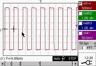 Oscilloscope Mode - The "Horizontal" Menu Oscilloscope Mode (cont'd) Square signal FFT with a Hanning window and a log scale FFT with a rectangular window