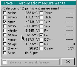 Inactive traces are displayed in a lighter colour. The " " symbol indicates the reference trace. Automatic measurements Opens the "Automatic measurements" menu window.