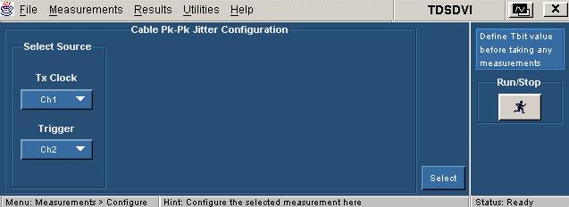Select the Pk-Pk Jitter measurement and press the Configure button to display the configuration parameters for the Pk-Pk Jitter measurement.