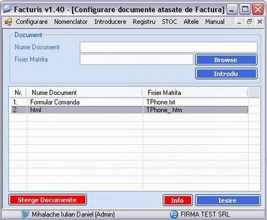 Configurare - Documente atasate de Factura Cu ajutorul acestei ferestre se configureaza documentele atasate de factura. Configurare documente atsate (de Factura) : 1.