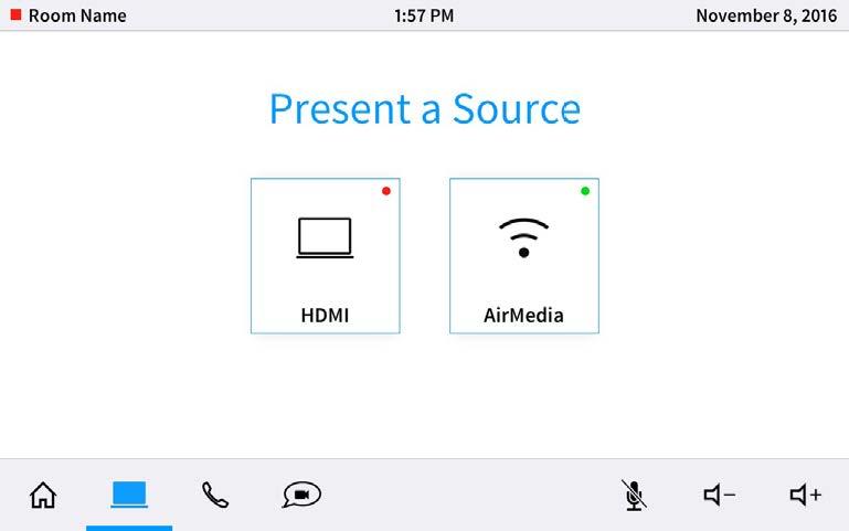 Present a Surce Screen Tap HDMI t present via a wired HDMI cnnectin r tap AirMedia t present wirelessly using AirMedia technlgy.