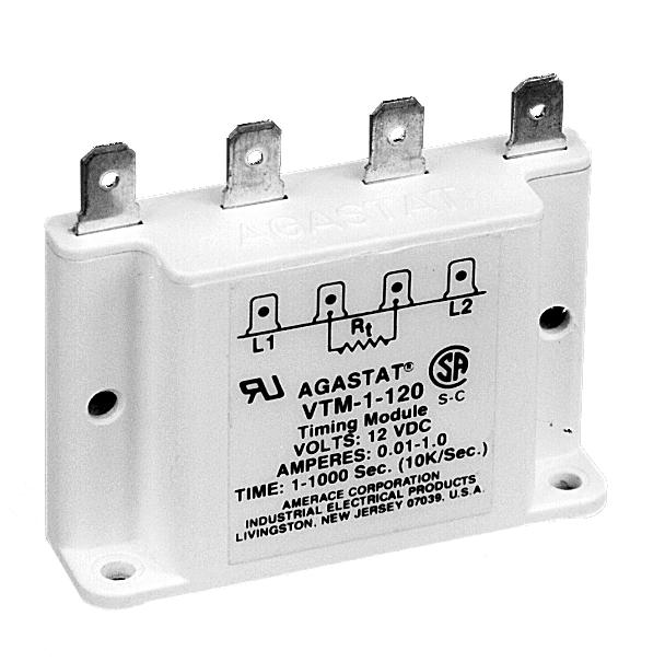 VTM-1 series Specification Grade, On-Delay Timing Module On-delay timing mode Timing from 1 to 1000 sec. 1A solid state SPST-NO output 0.25" (6.